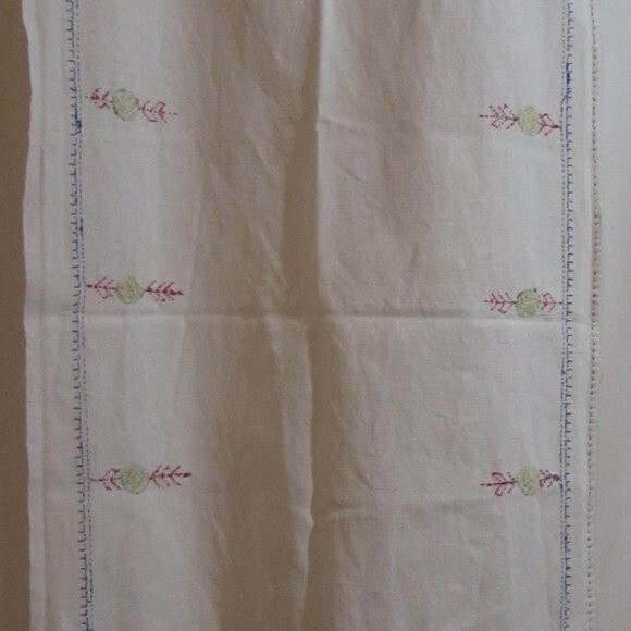 HAND SEWN VINTAGE TABLE RUNNER FLOWERS BLUE YELLOW RED GREEN - Picture 7 of 11